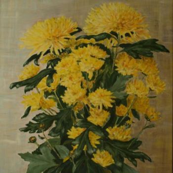 Картина под названием "Желтые хризантемы" - Ирина Крючкова, Подлинное произведение искусства, Масло