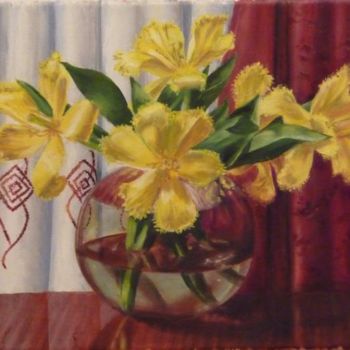 Painting titled "Желтые тюльпаны" by Irina Kriuchkova, Original Artwork, Oil