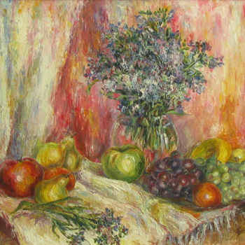 Картина под названием "Полевые цветы с фру…" - Irene Kruglov, Подлинное произведение искусства, Масло