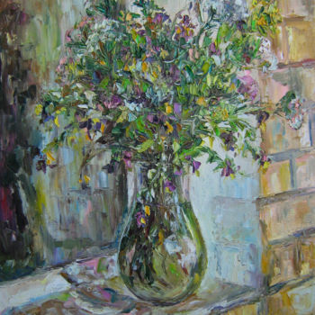 Painting titled "Букет на балконе" by Irene Kruglov, Original Artwork, Oil