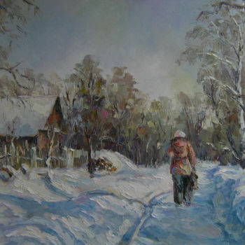 Картина под названием "Зимнее утро" - Irene Kruglov, Подлинное произведение искусства, Масло