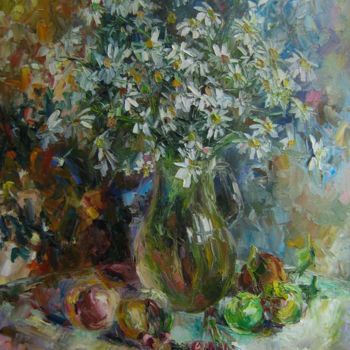 Картина под названием "Ромашки с фруктами" - Irene Kruglov, Подлинное произведение искусства