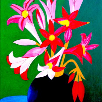 Painting titled "Magic Lilies In Vase" by Irina Rabeja, Original Artwork, Oil