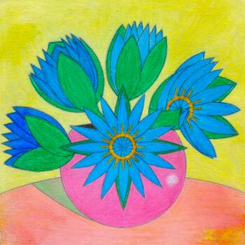 Pintura titulada "Blue Water Lilies I…" por Irina Rabeja, Obra de arte original, Pastel Montado en Bastidor de camilla de ma…
