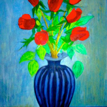 Peinture intitulée "Red Roses In Dark B…" par Irina Rabeja, Œuvre d'art originale, Huile