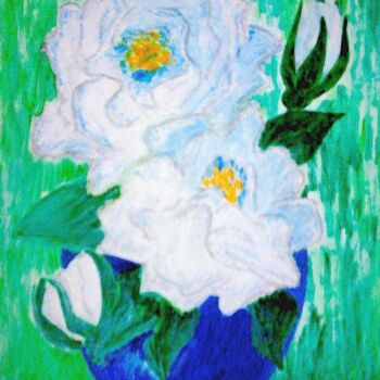 Peinture intitulée "White Roses in Blue…" par Irina Rabeja, Œuvre d'art originale, Acrylique