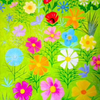 Painting titled "Field of Flowers" by Irina Rabeja, Original Artwork, Acrylic