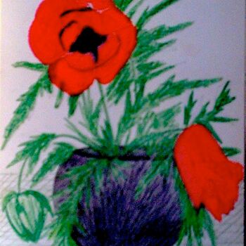 Malerei mit dem Titel "Poppies in Vase" von Irina Rabeja, Original-Kunstwerk, Pastell