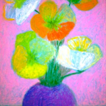 Painting titled "Poppies in Purple V…" by Irina Rabeja, Original Artwork, Pastel