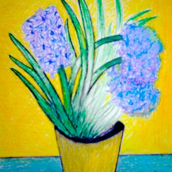 Peinture intitulée "Blue Hiacinth in Ye…" par Irina Rabeja, Œuvre d'art originale, Pastel