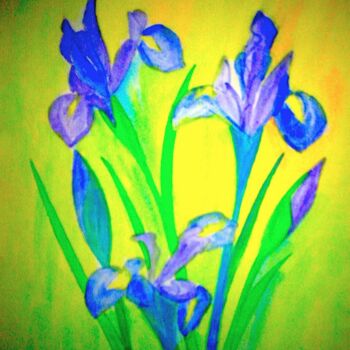 Pittura intitolato "Irises on Yellow" da Irina Rabeja, Opera d'arte originale, Acrilico