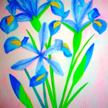 Peinture intitulée "Irises on Pink" par Irina Rabeja, Œuvre d'art originale, Acrylique
