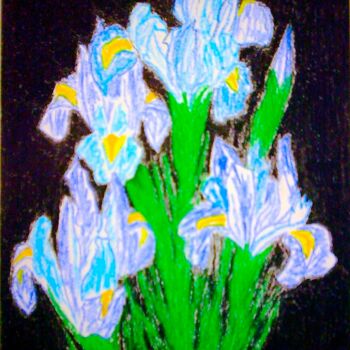 Pittura intitolato "Light-Blue Irises o…" da Irina Rabeja, Opera d'arte originale, Pastello