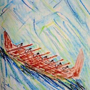 Painting titled "Fighting the Waves" by Irina Rabeja, Original Artwork, Pastel