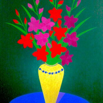 Malerei mit dem Titel "Gladioli in Vase" von Irina Rabeja, Original-Kunstwerk, Öl Auf Keilrahmen aus Holz montiert