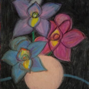 Schilderij getiteld "Orchids in Vase" door Irina Rabeja, Origineel Kunstwerk, Pastel