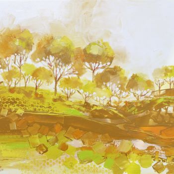 Peinture intitulée "Golden Landscape" par Irina Rumyantseva, Œuvre d'art originale, Acrylique