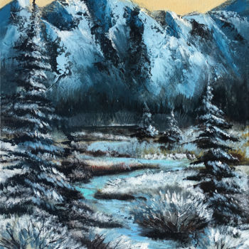 Painting titled "Winter Landscape 3" by Irina Rumyantseva, Original Artwork, Acrylic Mounted on Wood Stretcher frame