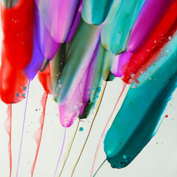 Malerei mit dem Titel "Burst Of Colour" von Irina Rumyantseva, Original-Kunstwerk, Tinte Auf Holzplatte montiert