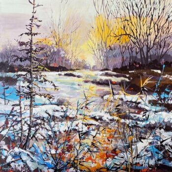 Painting titled "Sunrise On The River" by Irina Rumyantseva, Original Artwork, Acrylic