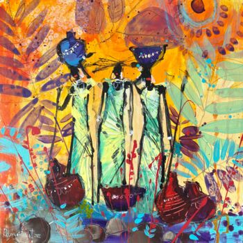 Schilderij getiteld "African Tribal Wome…" door Irina Rumyantseva, Origineel Kunstwerk, Acryl Gemonteerd op Frame voor houte…