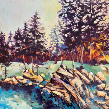 Картина под названием "Along The River Side" - Irina Rumyantseva, Подлинное произведение искусства, Акрил Установлен на Дере…