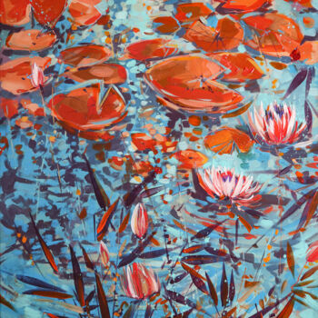Pintura titulada "Red Water Lilies 2" por Irina Rumyantseva, Obra de arte original, Acrílico