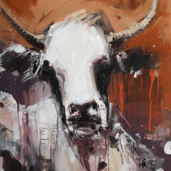 Malerei mit dem Titel "Rustic Cow" von Irina Rumyantseva, Original-Kunstwerk, Acryl