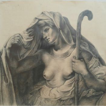 Peinture intitulée "The lady" par Irini Chi, Œuvre d'art originale, Graphite