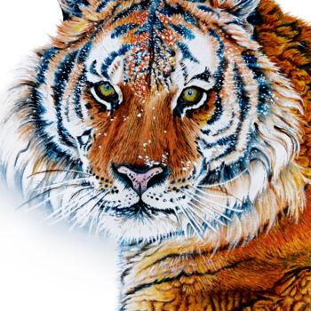 Pittura intitolato "Tiger Big cat water…" da Irinjoyart, Opera d'arte originale, Acquarello