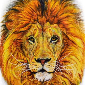 Pittura intitolato "Safari african lion…" da Irinjoyart, Opera d'arte originale, Acquarello