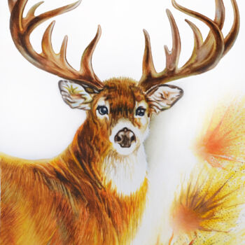 Malerei mit dem Titel "Deer watercolour pa…" von Irinjoyart, Original-Kunstwerk, Aquarell