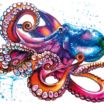 Peinture intitulée "Blue octopus abstra…" par Irinjoyart, Œuvre d'art originale, Aquarelle