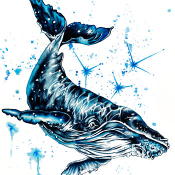 Pittura intitolato "Humpback whale Bath…" da Irinjoyart, Opera d'arte originale, Acquarello