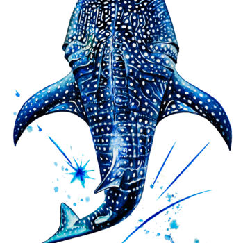 Peinture intitulée "Sea Ocean Blue Whal…" par Irinjoyart, Œuvre d'art originale, Aquarelle