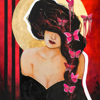 Pittura intitolato "La Femme aux papill…" da Iris Doreno, Opera d'arte originale, Acrilico