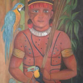 Pintura intitulada "Portrait - Indien K…" por Iris Maryse Stoecklin, Obras de arte originais, Acrílico Montado em Armação em…