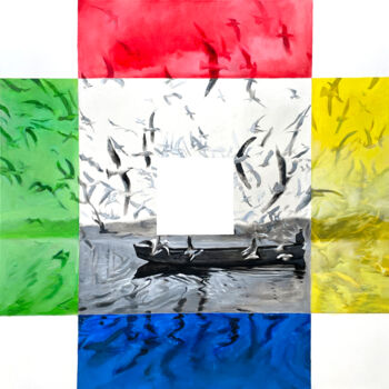 Painting titled "Colors , white and…" by Irjan Moussin, Original Artwork, Oil Mounted on Wood Stretcher frame