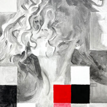 Pittura intitolato "Puzzle with red 40…" da Irjan Moussin, Opera d'arte originale, Olio