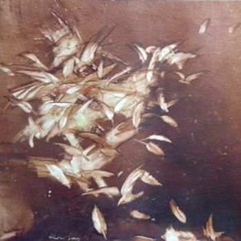 Peinture intitulée "combat d'oiseaux" par Mahmed Irki, Œuvre d'art originale