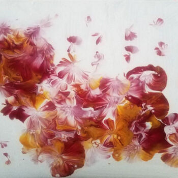 Schilderij getiteld "Nuages florals" door Irma Dhondt, Origineel Kunstwerk, Acryl Gemonteerd op Frame voor houten brancard