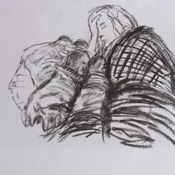 Drawing titled "Douleurs" by Irma Dhondt, Original Artwork, Charcoal