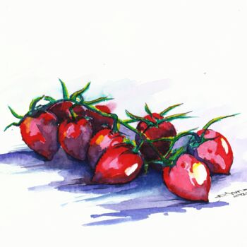 Painting titled "POMODORI PICCADILLY" by Fabrizio Cancelliere, Original Artwork, Watercolor