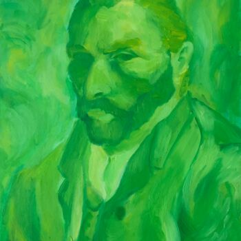 Peinture intitulée "Van Gogh en vert" par Irune, Œuvre d'art originale, Huile Monté sur Carton