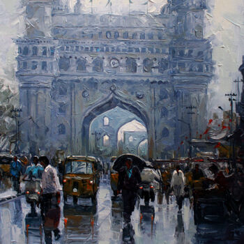 Painting titled "charminar-wet-st" by Iruvan Karunakaran, Original Artwork