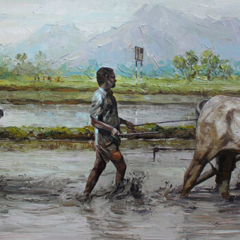 Картина под названием "paddy-field-24x70-i…" - Iruvan Karunakaran, Подлинное произведение искусства