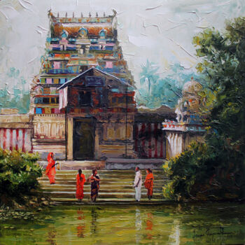 Painting titled "Village Temple" by Iruvan Karunakaran, Original Artwork