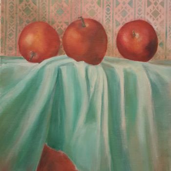 Painting titled "Trois pommes" by Irwine B., Original Artwork, Oil
