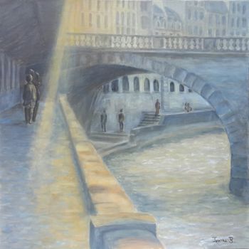 Painting titled "Pont Saint-Michel" by Irwine B., Original Artwork, Acrylic