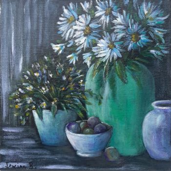 Malerei mit dem Titel "fleurs bleues" von Irwine B., Original-Kunstwerk, Acryl